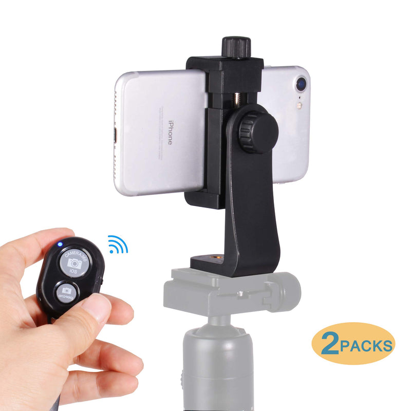 Phone Tripod Mount Adapter, 2 Packs with Phone Camera Remote Controller, Phone Clip Holder Compatible with iPhone Samsung HTC LG Huawei Google Smartphones Selfie Vlog Livestreaming TIK Tok