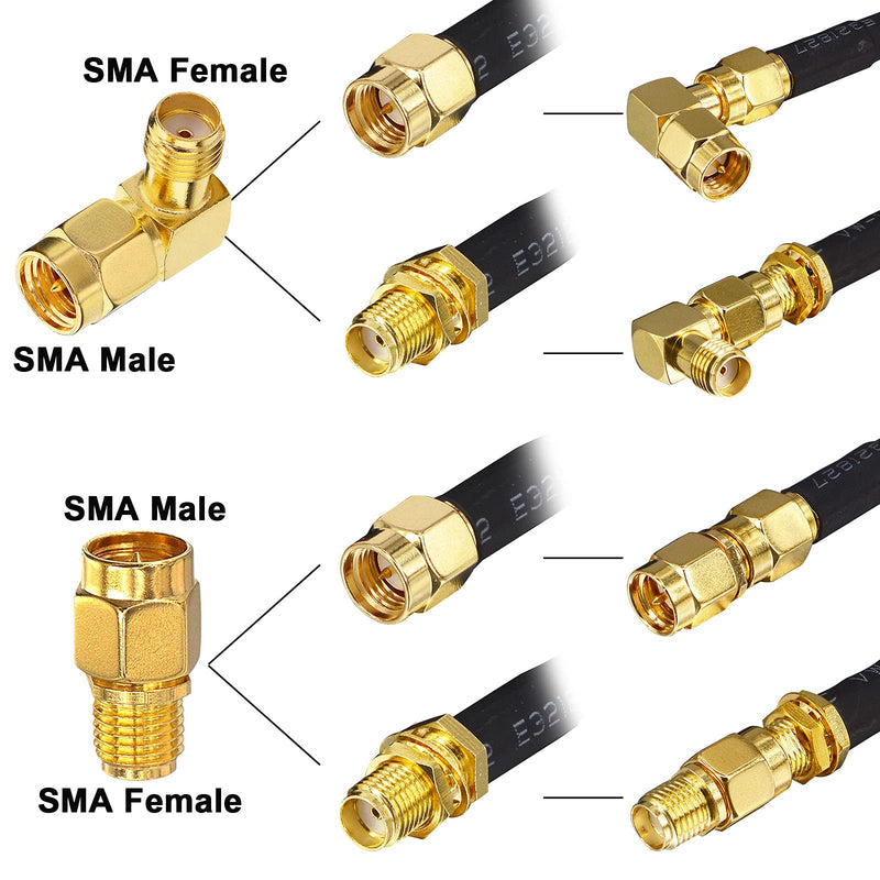 BOOBRIE SMA to SMA Cable & Connector Kit Coaxial Cable RG58U SMA Male SMA Female 10Ft +2pcs SMA to SMA Male/Female RF Adapter for WIFI Antenna 3G 4G LTE/GPS SDR Equipment Antenna/Amateur Radio Antenna