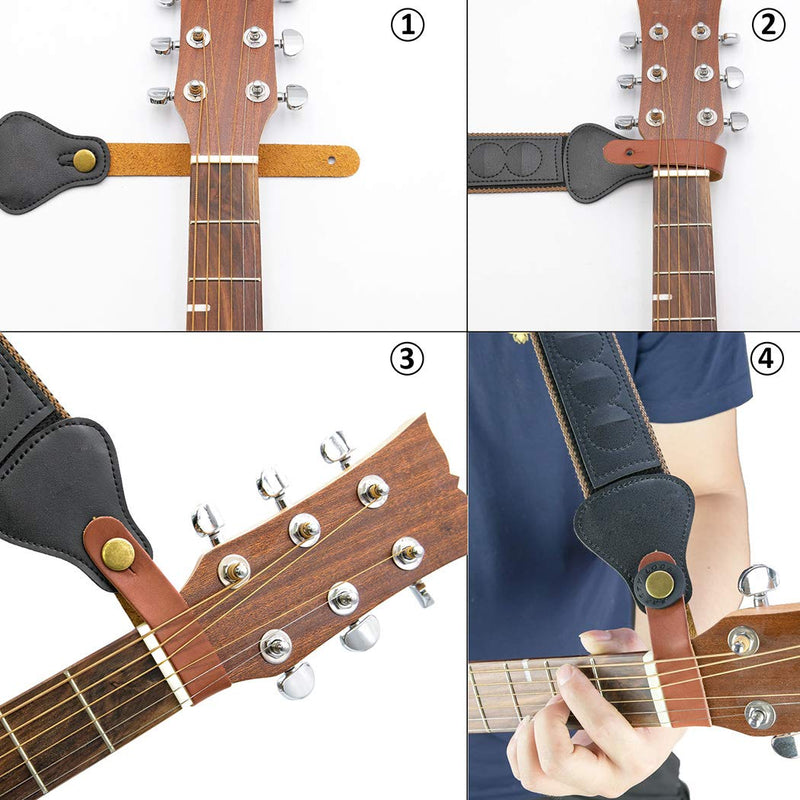 Guitar Headstock Adapter Straps Tie 6pcs Brown Guitar Neck Strap Leather Headstock Strap Lock