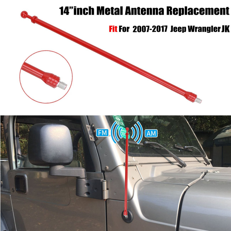 for 2007-2017 Jeep Wrangler JK Aluminium 14" Antenna - AM FM Radio Car Antenna Replacement,Red