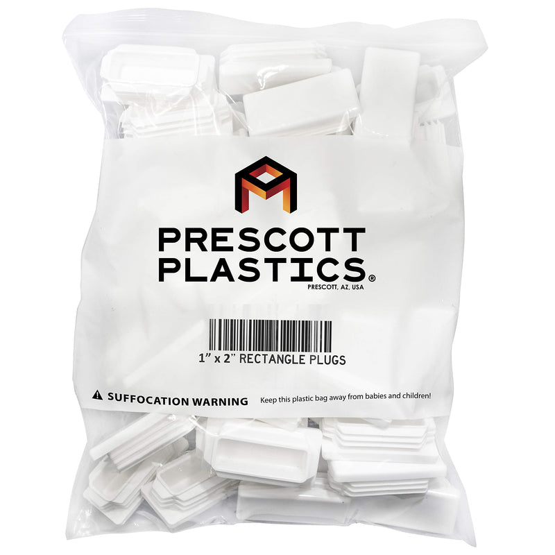 Prescott Plastics 1 x 2 Inch Rectangle Plastic Plug White Inserts (20 Pack), White End Cap for Metal Tubing, Fence, Glide Insert for Pipe Post, Chairs and Furniture 20