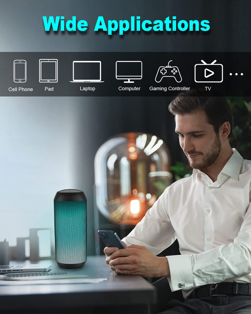 Wireless Bluetooth Speaker - Portable Speaker with Multi LED Light Dynamic Modes, IPX4 Waterproof Bluetooth Speakers, Support TWS Surround Stereo Sound Playing, Lightweight for Party Outdoor Camping Black