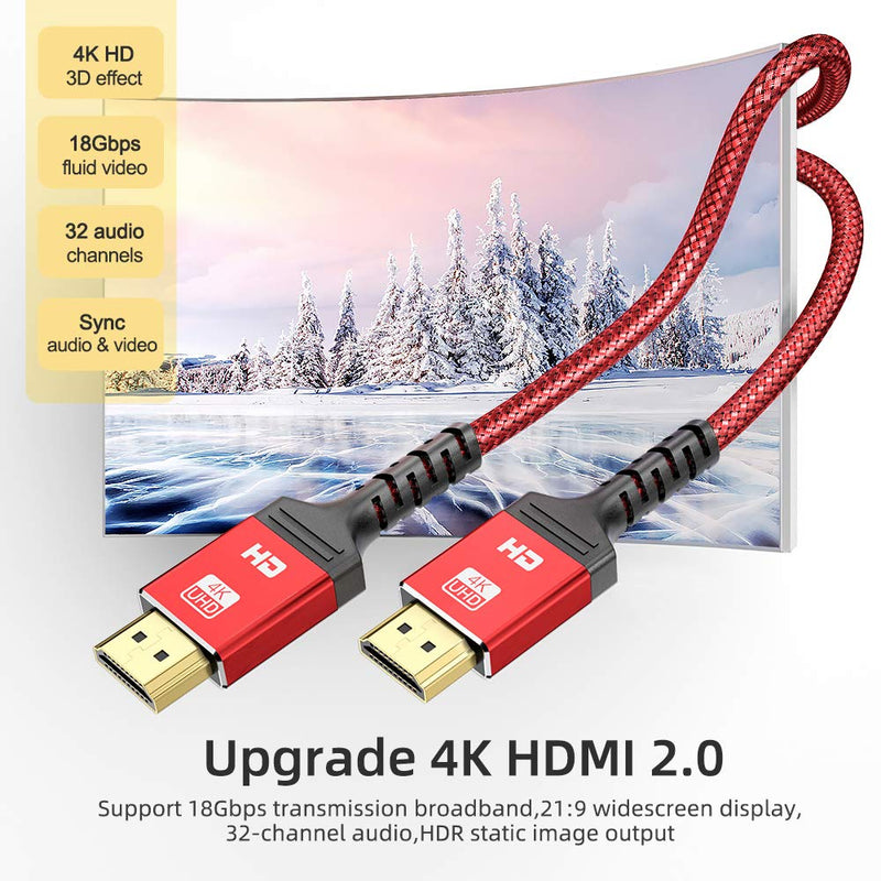 4K HDMI Cable 10 ft | High Speed, 4K @ 60Hz, Ultra HD, 2K, 1080P & ARC Compatible | for Laptop, Monitor, PS5, PS4, Xbox One, Fire TV, Apple TV & More（Red） 10FT Red