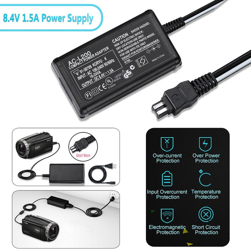 AC-L200 AC Power Adapter Charger Compatible Sony Handycam Camcorder DCR-SX40 DCR-SX41 DCR-SX44 DCR-SX45 SX60 SX63 SX65 SX83 SX85 DCR-CX190 HDR-CX210 HDR-CX220 CX330 CX380 CX390 CX625 CX230 CX675