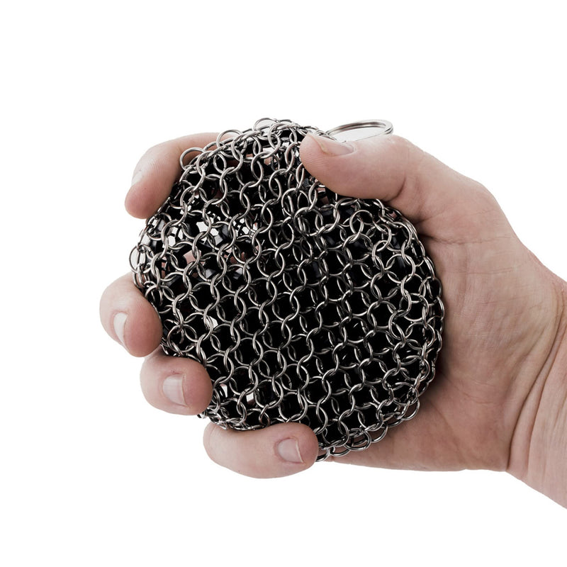 Solo Stove Cast Iron Scrubber, Food Safe, Heat Resistant, Rust Resistant, 304 Stainless Steel Cleaner Chainmail Cast Iron Cleaner, Durable Silicone Center for Pan, Grill, Griddle, Wok Cleaning