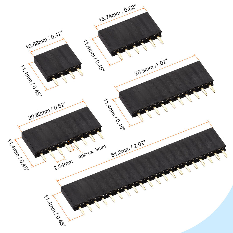 MECCANIXITY Straight Pin Header 4P 6P 8P 10P 20P 2.54mm Pitch for Prototype with Box Pack of 80 Per Set