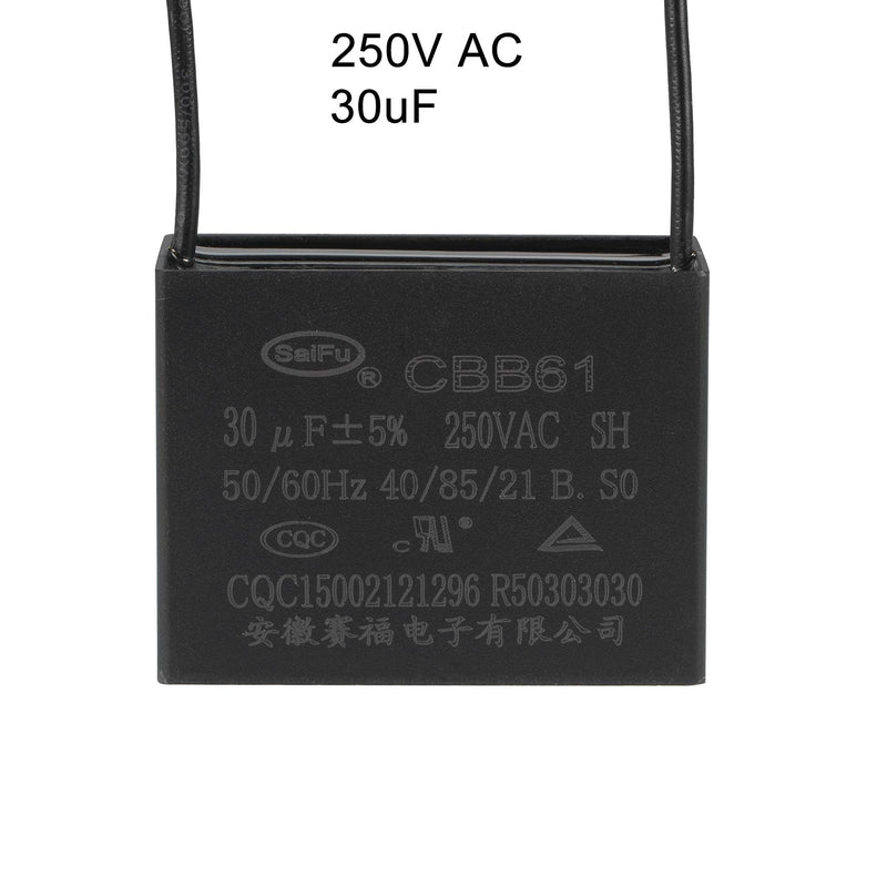 uxcell Ceiling Fan Capacitor CBB61 30uF 250V AC 2 Wires Metallized Polypropylene Film Capacitor 58x45x26mm for Electric Fan Pump Motor Generator 2Pcs