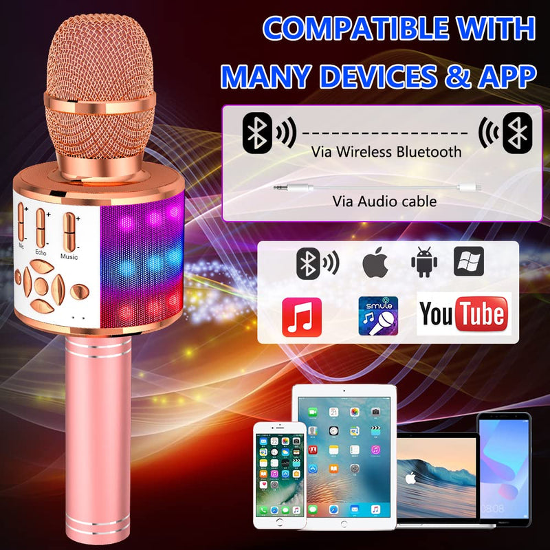 [AUSTRALIA] - Amazmic Karaoke Microphone for Adults, Wireless Bluetooth Microphone for Singing Portable Karaoke Machine Handheld with LED Lights, Gift for Kids Adults Birthday Party, Home KTV(Rose Gold) Rose Gold 