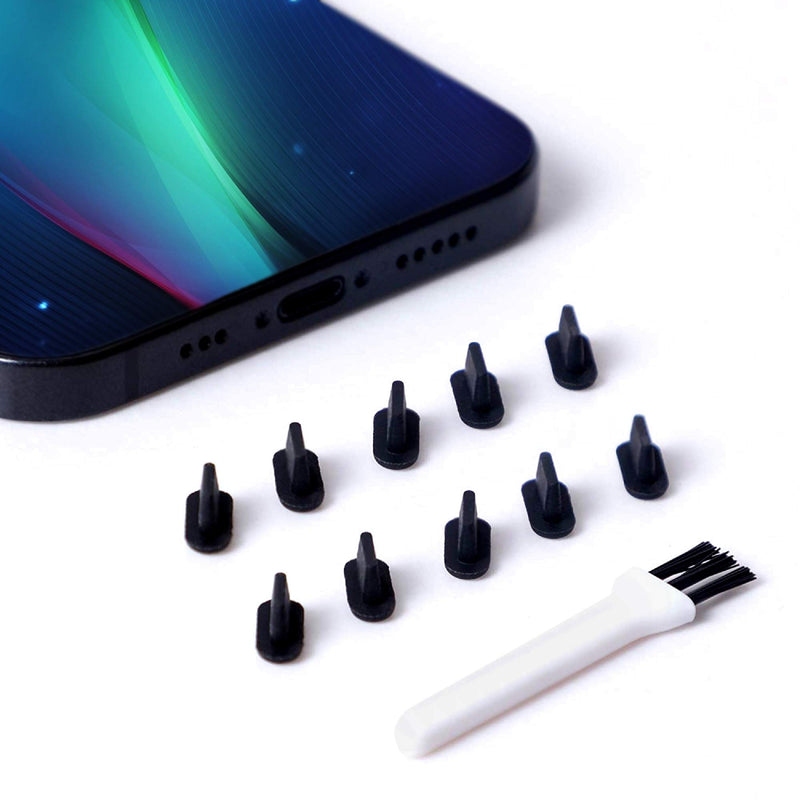 PortPlugs Dust Plugs (50 Pack) Flat Design Compatible with iPhone 12, 11, X, 8, 7, Plus, Pro, Max and iPads, Includes Charging Port Cleaning Brush (Black) Black. 50 Pack