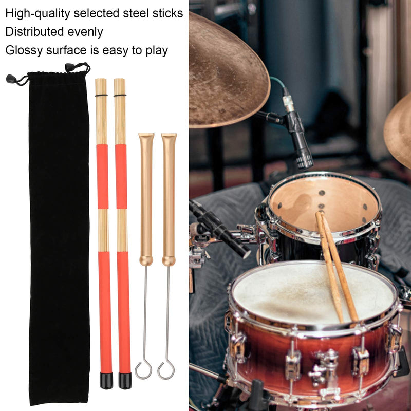 Drum Stick Brush Set Retractable Steel Brush Drumsticks with Rubber Handle Plush Bag for Jazz Drum (Gold Brush) Gold Brush