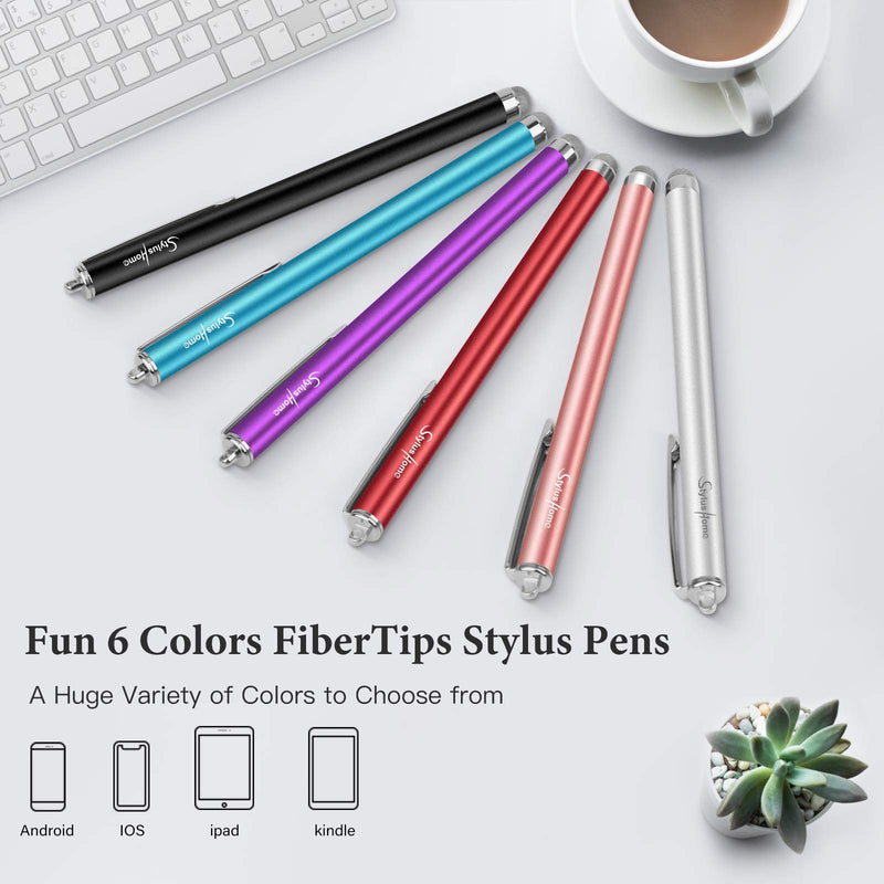 StylusHome Stylus Pens for Touch Screens (6 Pcs), Sensitivity Capacitive Stylus Fiber Tips Touch Screen Pen with 6 Extra Replaceable Tips for for iPad iPhone Tablets All Universal Touch Devices