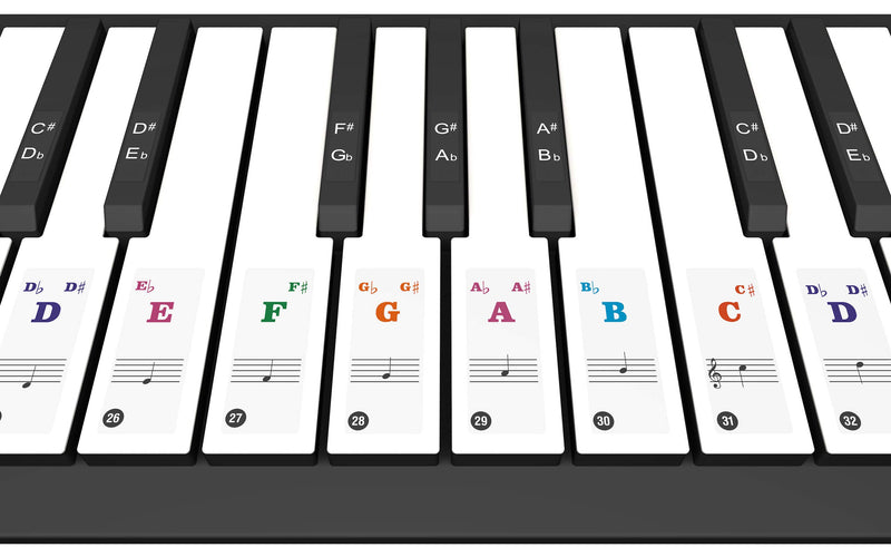 Piano Stickers for Keys，Colorful Piano keyboard Stickers for 88/61/54/49 Keys, Transparent & Removable with Double Layer Coating, Helpful for the Beginners of All Ages