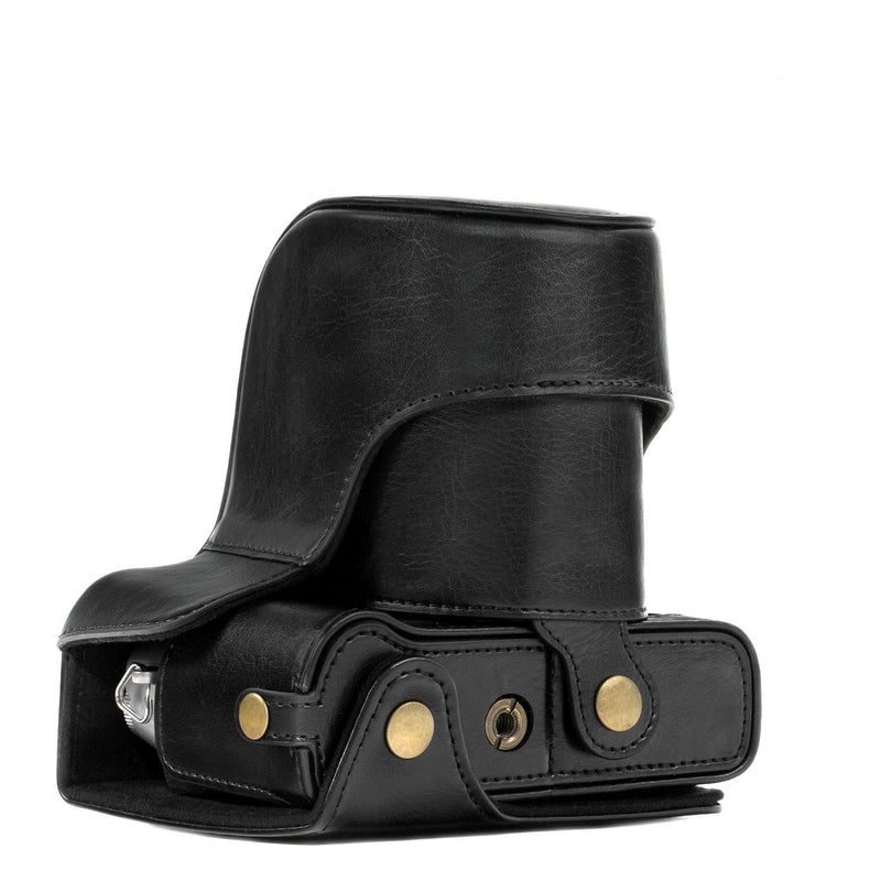 MegaGear Ever Ready Leather Camera Case and Strap Compatible with Fujifilm X-T30, X-T20, X-T10 (16-50mm / 18-55mm Lenses) Black