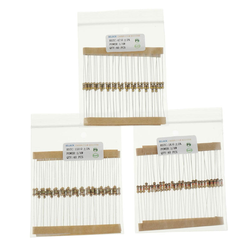 [AUSTRALIA] - BOJACK 1000 Pcs 25 Values Resistor Kit 1 Ohm-1M Ohm with 5% 1/4W Carbon Film Resistors Assortment 1/4 W 