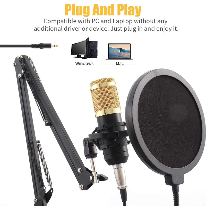 Aceshop Condenser Microphone Kit BM-800 XLR Studio Podcast Microphone with Adjustable Mic Suspension Scissor Arm, Shock Mount, Pop Filter for Streaming Recording Youtube Game Voice Over ASMR