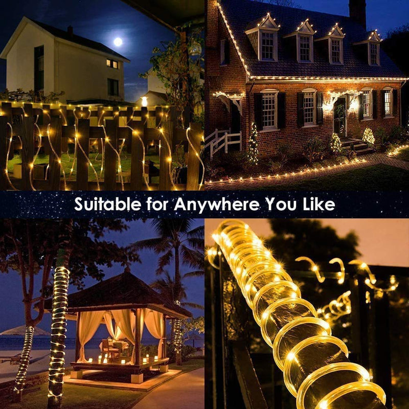 CCILAND 5m 50 LED Battery Rope Fairy Lights String Warm White with Remote, Outdoor Waterproof & Indoor Rope Light, Timer, 8 Modes Garden String Lights, Dimmable LED Rope Lights Indoor Decoration