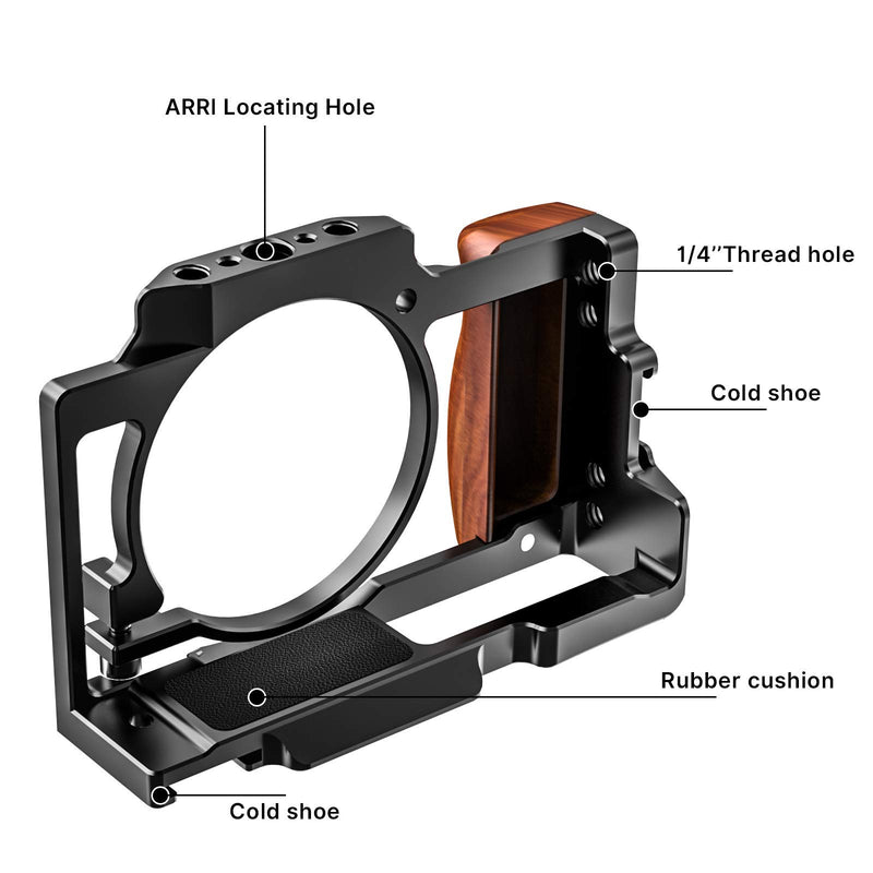 UURig ZV1 Camera Cage for Sony ZV-1 Camera, Video Shooting Cage Filming Accessories Cold Shoe Extension for Microphone/Light w Wooden Handle Grip, Vlogger Content Creator Must Have Case