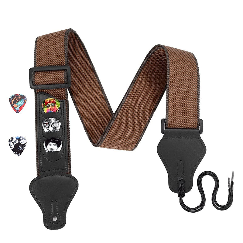 Guitar Strap With 3 Pick Pockets,Extra 5 Picks,Adjustable For Bass,Electric,Acoustic Guitars