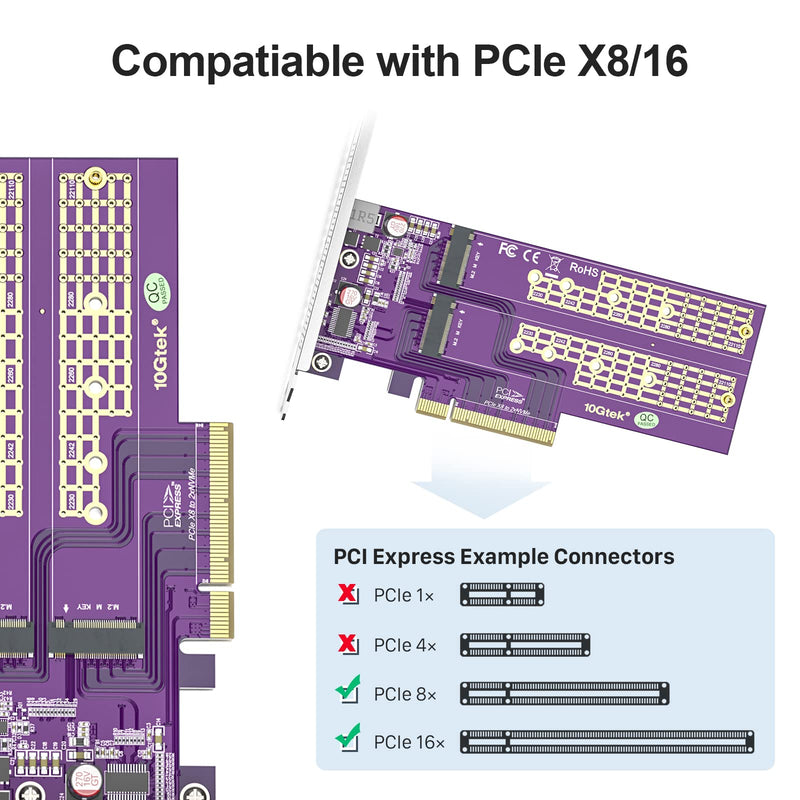 [AUSTRALIA] - 2-Port M.2 NVMe Adapter M-Key, PCIe X8 Gen3. Requires Motherboard BIOS Support for Bifurcation, Support SSD 22110 and Below Size Bifurcation not supported PCIe X8 to (2) M.2, 22110 