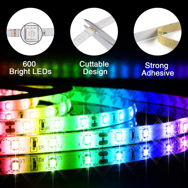 JMEXSUSS LED Strip Lights, 16.4ft RGB Color Changing LED Lights Strip, 5050 Flexible LED Tape Light with IR Remote Controller and 12V Power Supply for Home, Bedroom, Ceiling, Cupboard, DIY Decoration 16.4ft Remote