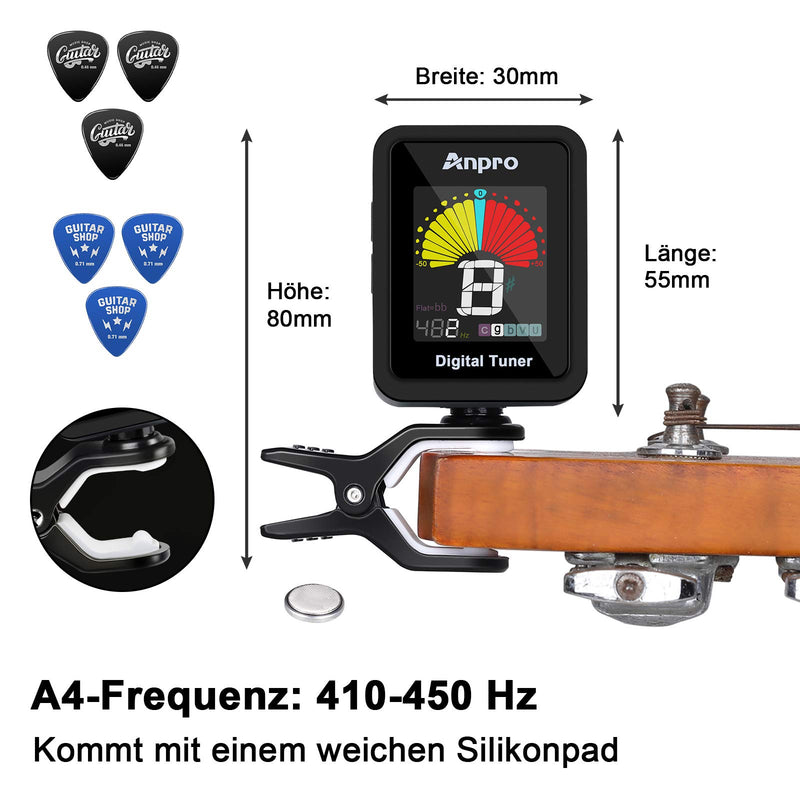 Anpro Guitar Tuner and Guitar Picks Kit Guitar Tool with LCD Display for Guitar, Bass, Violin, Ukulele