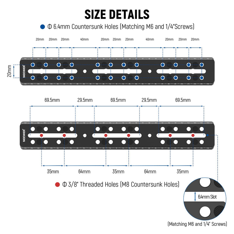 NEEWER 11.8"/300mm Rail Bar Vixen Style Dovetail Plate, Metal Mounting Plate Saddle with M6 1/4" 3/8" Camera Screw for Telescope Mount Adapter OTA Equatorial Tripod Sky Astrophotography, QR007