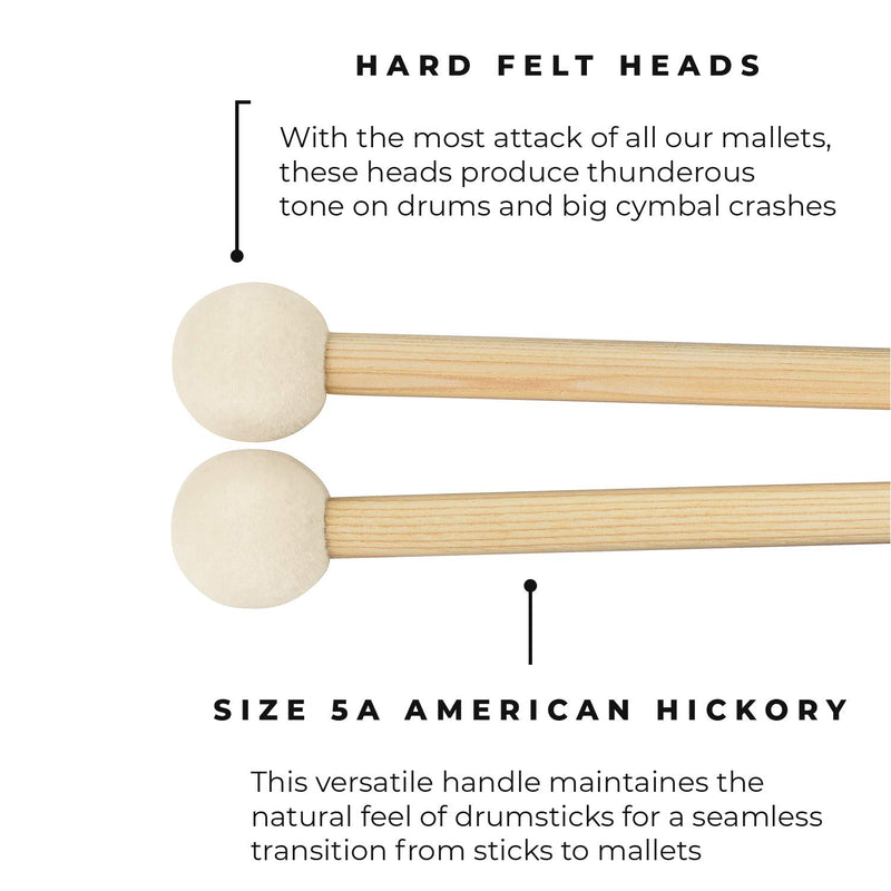 Meinl Drum Set Mallets With Hard Felt Head & 5A American Hickory Handle-Made in GERMANY, (SB402)