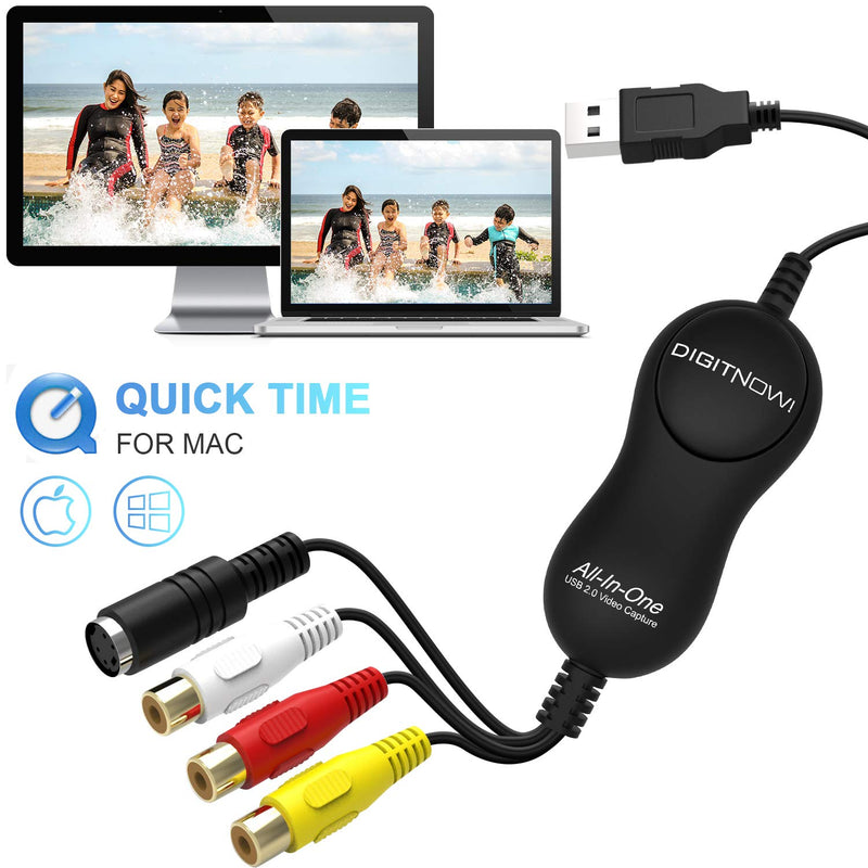 DIGITNOW! USB 2.0 Video Capture Card Device Video Grabber One Touch VHS VCR TV to DVD Converter, Transfer VHS Home Videos to Mac OS X PC Windows 7 8 10