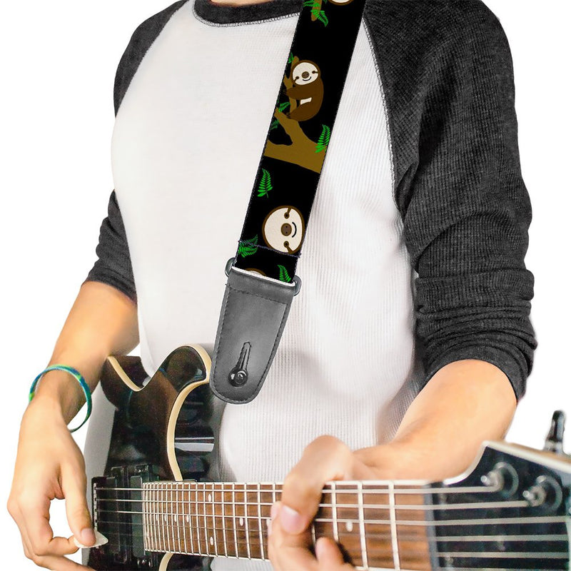 Guitar Strap Sloth Face Hanging Black 2 Inches Wide