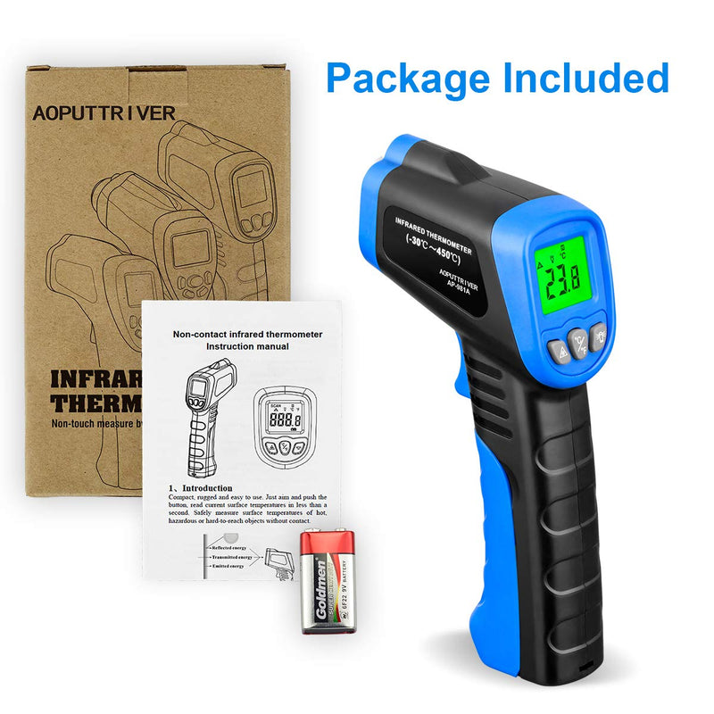 Digital Laser Infrared Thermometer AP-981A Non-Contact IR Thermometer Gun Temperature Gun -58℉~ 662℉(-50℃~350℃) with Backlight Data Hold for Swimming Cooking BBQ Automotive(NOT for Human) White