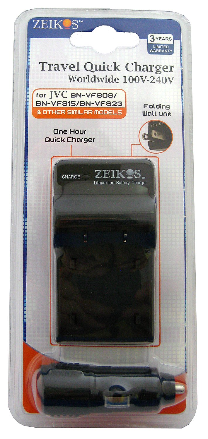 Zeikos ZE-CH815 Battery Charger for JVC BN-VF815 BN, BN-VF823, GR-DA30, GR-DA30U, GR-D750U, GR-D770U, GR-D850U, GZ-HD300, GZ-HD320, GZ-MG155, GZ-MG255, GZ-MG275, GZ-MG330, GZ-MG555 & GZ-MG575