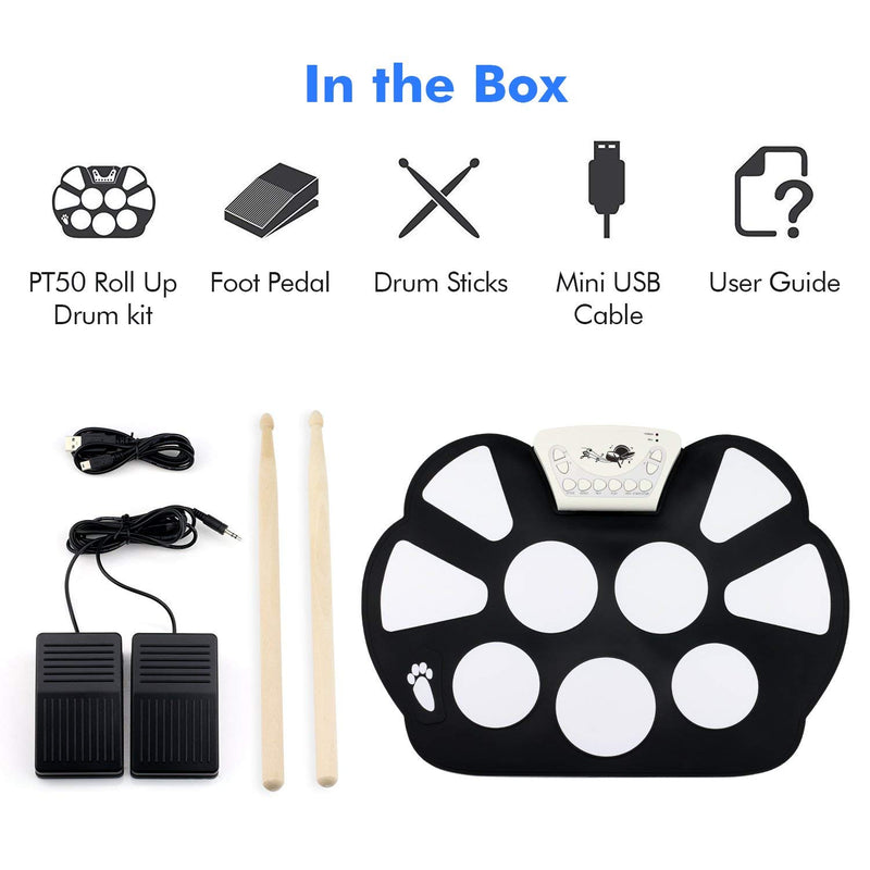 Eoncore Portable Roll up Drum Pad Kit for Kids USB Interface Silicon Digital Drum Set with Stick Foot Switch Pedal