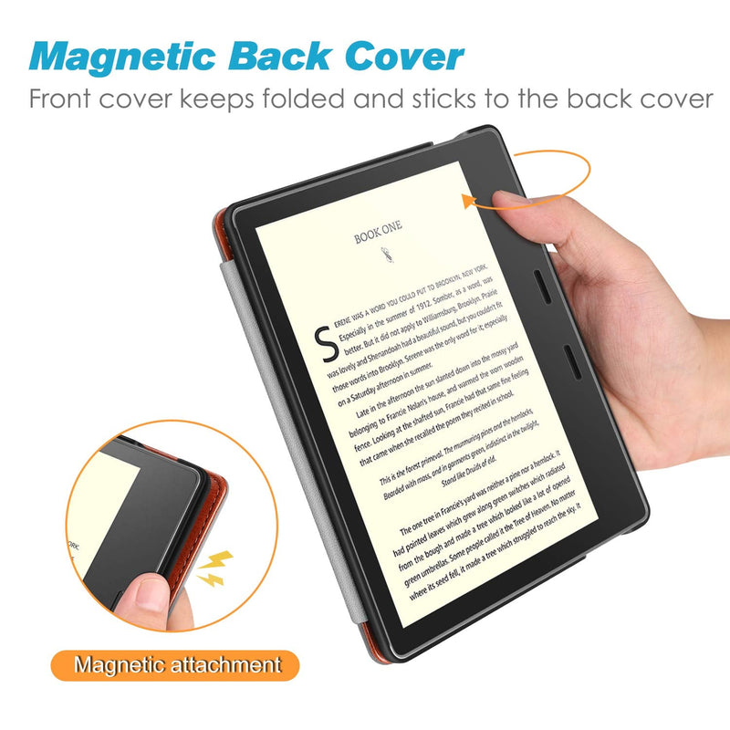 CaseBot Stand Case for All-New Kindle Oasis (10th Generation, 2019 Release and 9th Generation, 2017 Release) - Premium PU Leather Sleeve Cover with Card Slot and Hand Strap, Vintage Brown