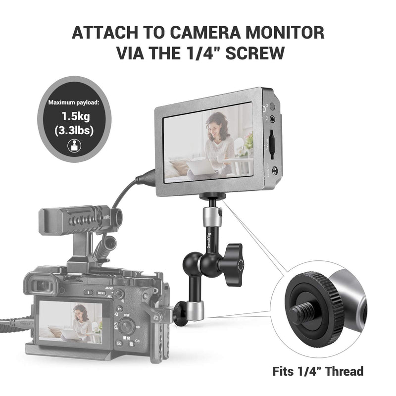 SMALLRIG 5.5 Inches Adjustable Friction Power Articulating Magic Arm with Both 1/4" Thread Screw for LCD Monitor/LED Lights - 2065