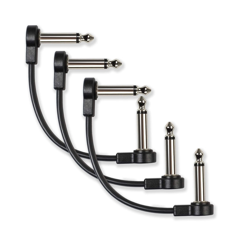 [AUSTRALIA] - M MAKA Flat Low Profile Guitar Patch Cable 6 inch for Effects Pedals, 1/4 inch Right-Angle, Black, 3-Pack New Version 6" 