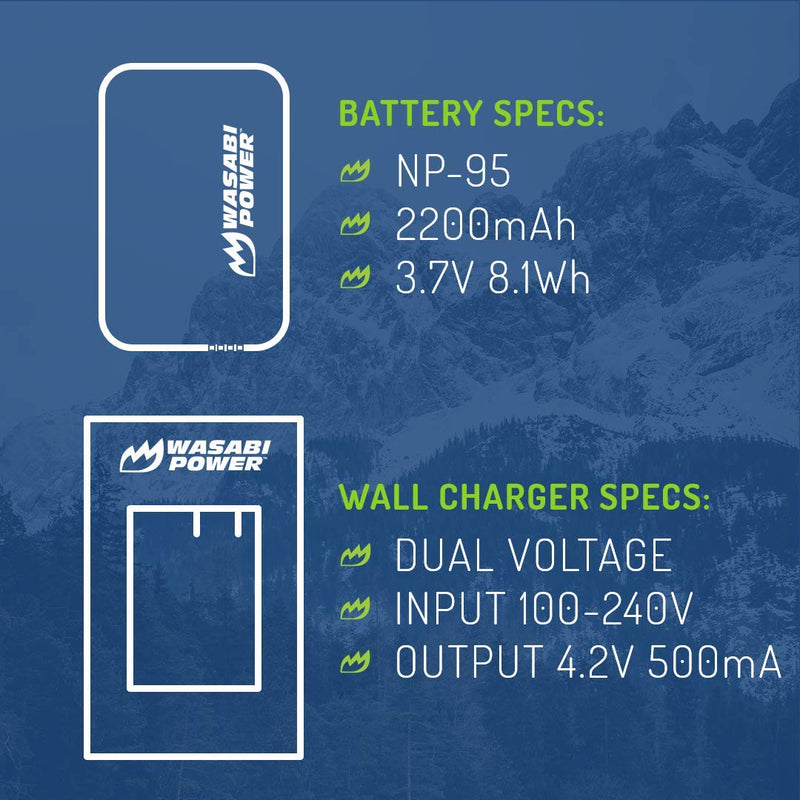 [AUSTRALIA] - Wasabi Power Battery (2-Pack) and Charger for Fujifilm NP-95 and Fuji FinePix REAL 3D W1, X100, X100S, X-S1 