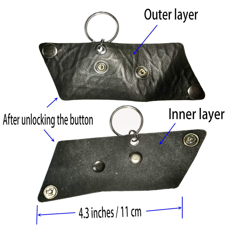 Guitar pick holder（2 pack）, foldable leather multifunctional neutral keychain, metal O-ring and snaps, pick box hold multiple picks, suitable for hanging on keychains or guitars (black)