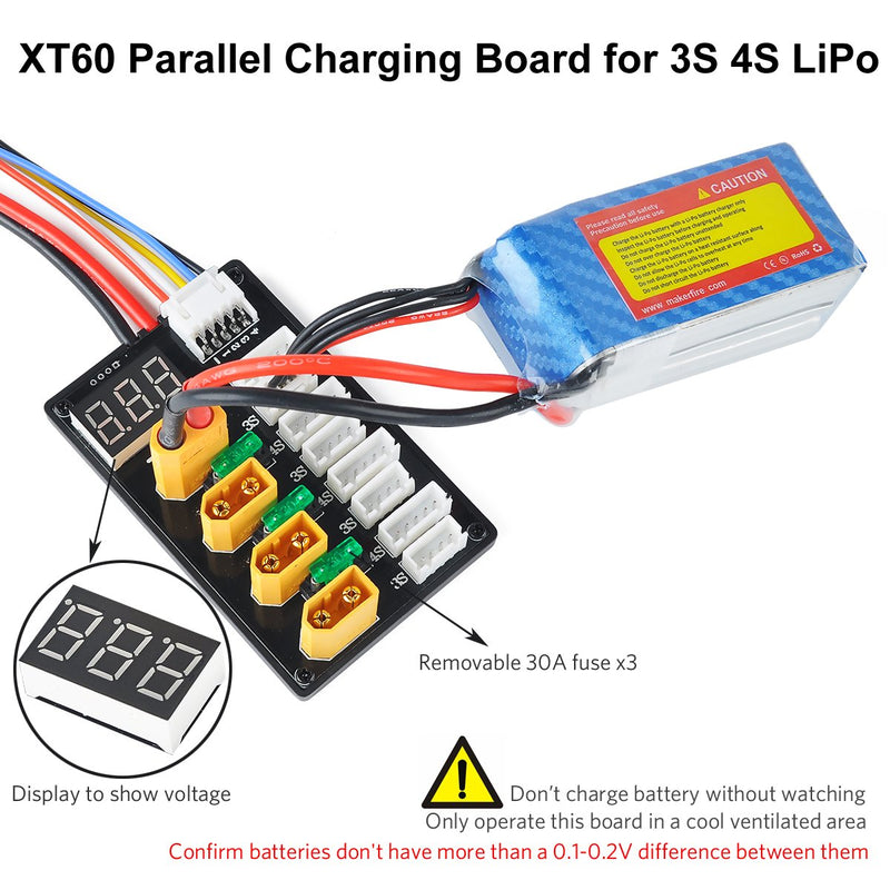 XT60 Parallel Charging Board for 3S 4S LiPo Batteries XT60 Connector with XT60 to Banana Connecting Cable