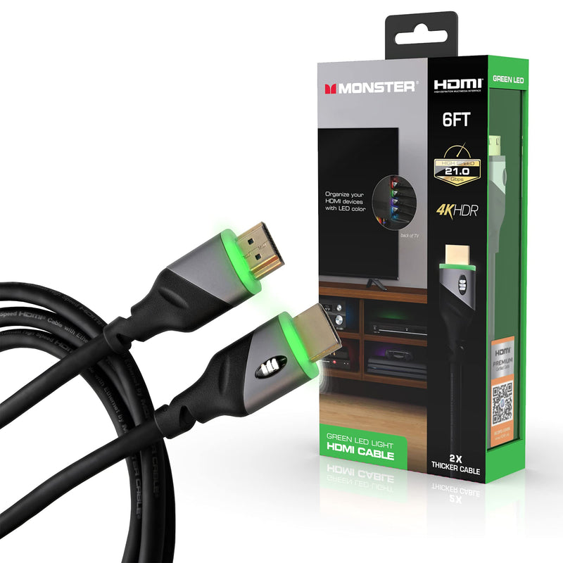 [AUSTRALIA] - Monster 6ft High Speed 4K HDR Hdmi Cables with Built-in Led Light, Gaming, Video, and Computer, 4 Pack 4 -Pack 