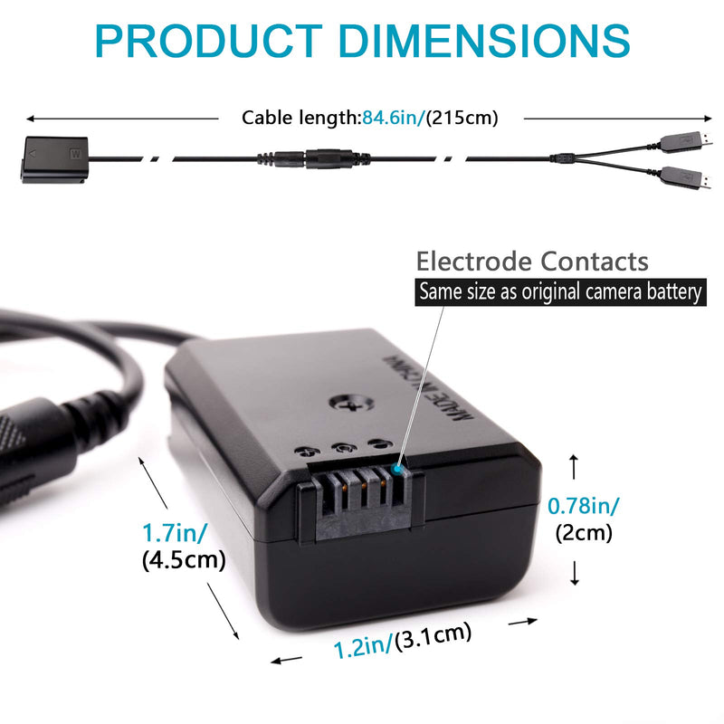 RUITOO AC-PW20 DC Coupler Replacement NP-FW50 Battery+Dual Port USB DC Converter Power Cable with Sony A7R A7II A7RII A7SII A3000 A5100 A6500 A6300 A6100 NEX5 NEX7 NEX-3N DSC-RX10 II III IV Camera