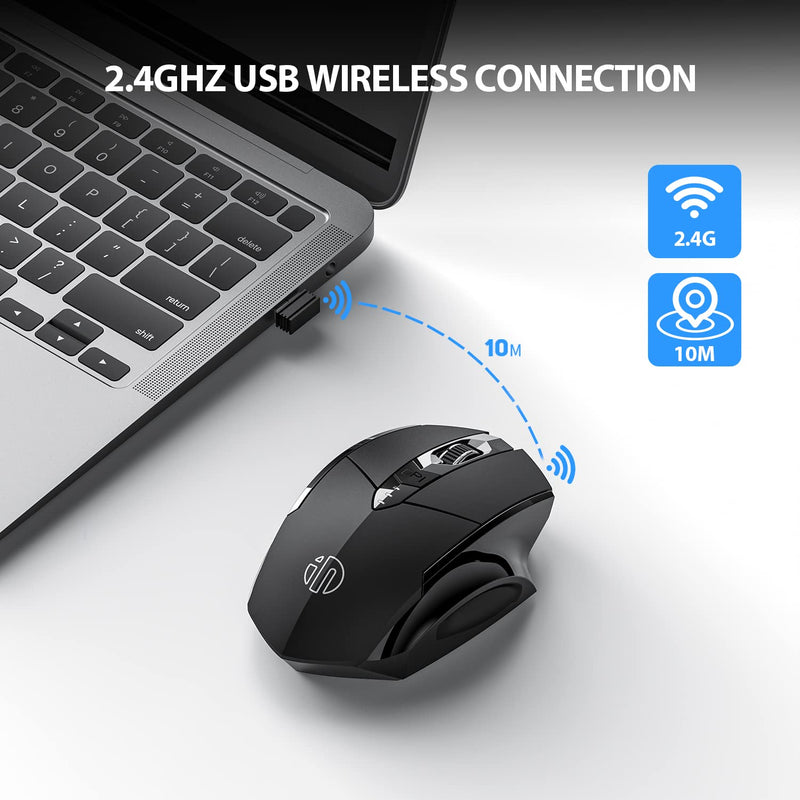 INPHIC Wireless Mouse, [Upgraded: Battery Level Visible] Large Ergonomic Rechargeable 2.4G Optical PC Laptop Cordless Mice with USB Nano Receiver, Black M6P-Black