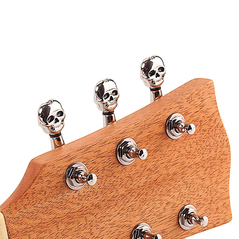 Alnicov Skull Head Sealed Gear Guitar Tuning Pegs Tuners Machine Heads 3R3L for Electric Guitar Parts Silver