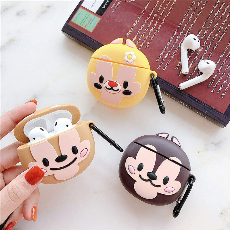 TOUBN Case Compatible with Airpods 1/2, 3D Character Cute Monkey Clear Silicone Carrying Earphone Protector, Scratch Resistant Seamless Fit Protective Earbuds Case With Keychain (Brown) Brown Monkey