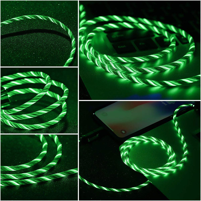 [Apple MFi Certified] Foxnovo Led iPhone Charger Cable, 2-in-1 Led Lightning Cable with 360° Flowing Light for iPhone 12/11/11 Pro/XS/XR/X/8/8 Plus/7/7 Plus/6/6 Plus/5s/Android (Green), 3.3FT Green