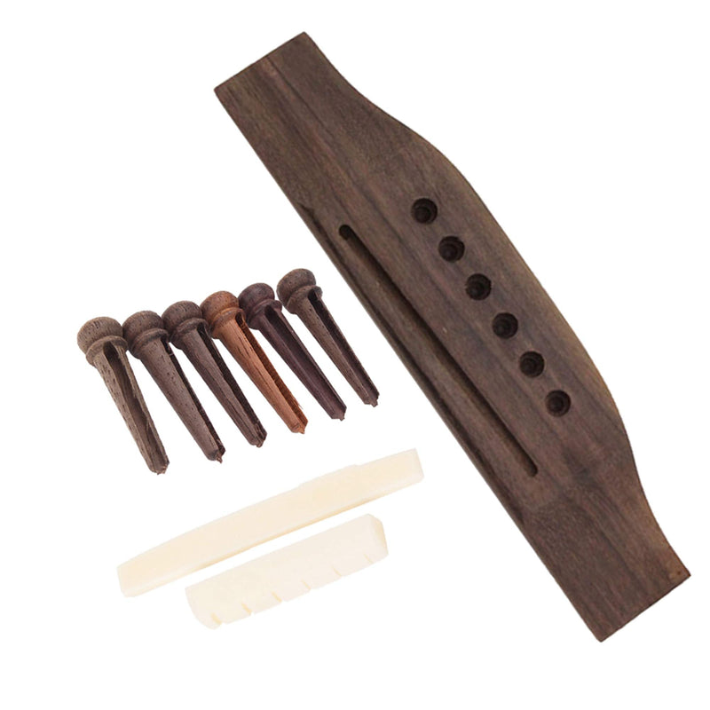 lovermusic Bone Saddle & Nut Rosewood Bridge Pins and Bridge Replacement for Folk Guitar