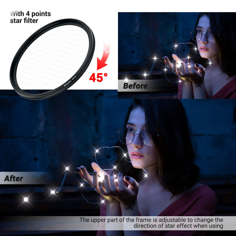 PROfezzion 67mm Star Filter Kit 3 Pieces (4 Points, 6 Points, 8 Points) Adjustable Starburst Filter for Canon EF-S/RF/Sony FE Kit Lens, Cross Star Effect Filter Set for Camera Lens