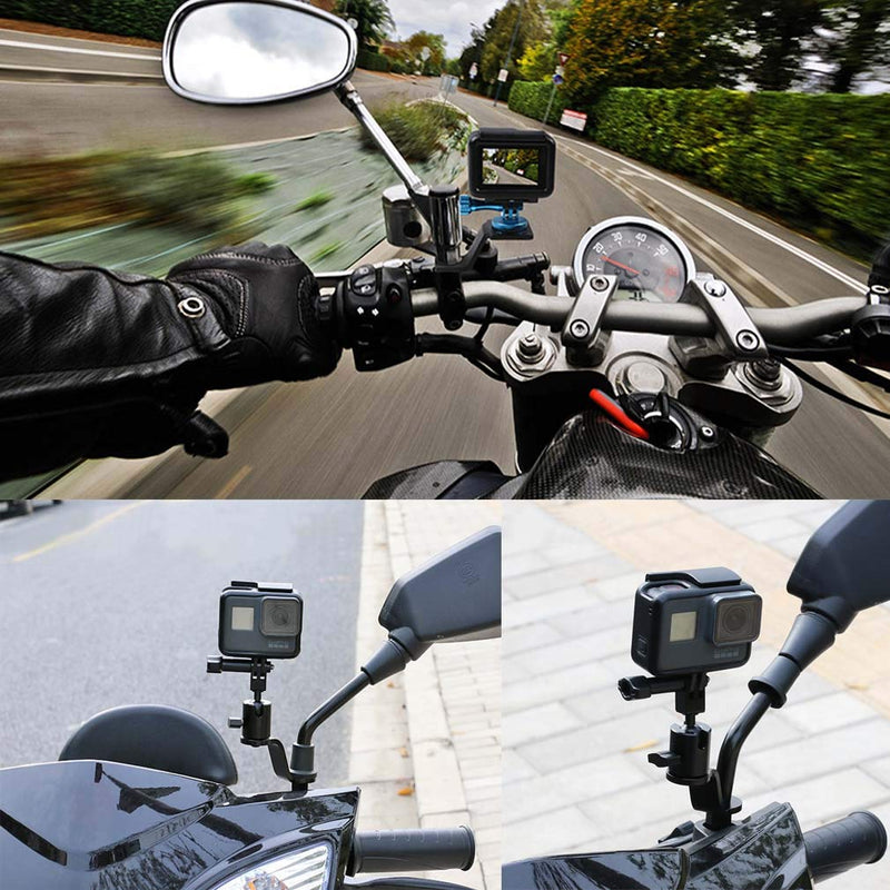 PCTC Motorcycle Bike Handlebar Mount Camera 360 Degree Rotation Fixing Bracket for GoPro Hero 10/9 / 8 / 7 / 6 / 5 DJI OSMO Action OSMO Pocket Sports Camera Riding Rearview Accessories,Metal Base