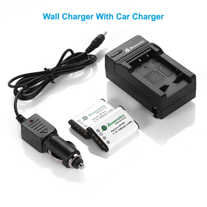 Powerextra 2 Pack Replacement Sony NP-BX1 Li-ion Battery and Charger Compatible with Sony NP-BX1/M8 and Sony Cyber-Shot DSC-RX100, DSC-RX100 II, DSC-RX100M II, DSC-RX100 III, DSC-RX100 V