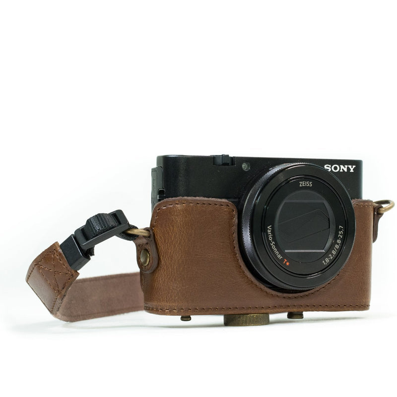 MegaGear Ever Ready Leather Camera Case Compatible with Sony Cyber-Shot DSC-RX100 VI, DSC-RX100 V, DSC-RX100 IV, DSC-RX100 III Dark Brown