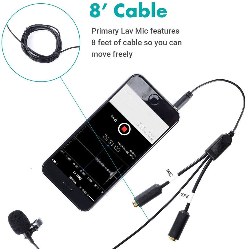 [AUSTRALIA] - Movo Professional Lavalier Lapel Clip-on Interview Podcast Microphone with Secondary Mic and Headphone Monitoring Input for iPhone, iPad, Samsung, Android Smartphones, Tablets - Podcast Equipment 